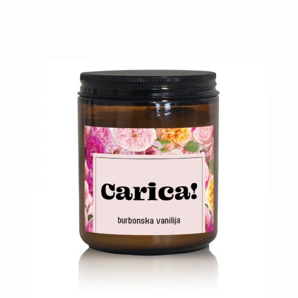 Darilna dišeča sveča z napisom in vonjem burbonske vanilije - Carica!